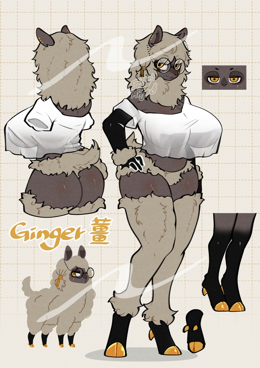 alpaca anthro camelid eyewear female ginger_(snow_angel) glasses hi_res mammal model_sheet snow_angel_(artist) solo