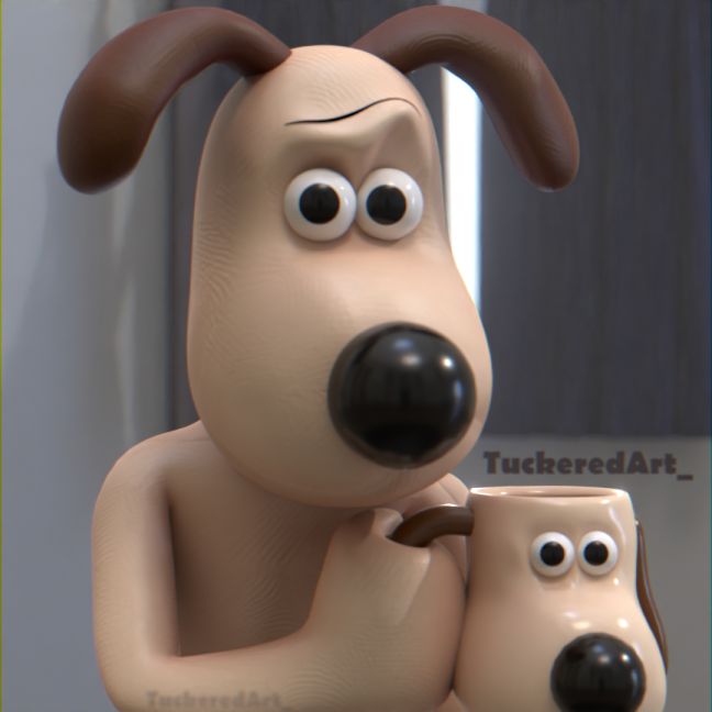 2023 3d_(artwork) aardman_animations anthro big_nose black_nose blender_(software) brown_ears canid canine canis curtains digital_media_(artwork) domestic_dog eyebrows floppy_ears glistening glistening_nose gromit_(wallace_and_gromit) holding_mug holding_object inside light lighting looking_at_viewer male mammal mouthless mug nude one_eyebrow raised_eyebrow reflection round_nose shaded signature solo tan_body tuckeredart wallace_and_gromit window