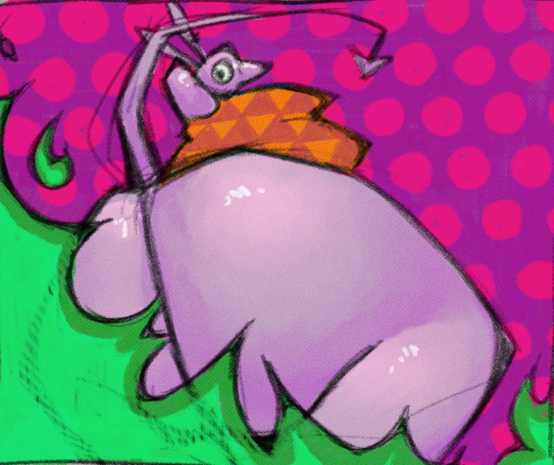 big_butt butt colorful_theme crystal_(crowmunch) demon ear_piercing ear_ring fart fart_cloud farting_at_viewer female glistening glistening_body hands_behind_head humanoid looking_at_viewer overweight patterns piercing polka_dots raunchycrow ring_piercing solo stylized