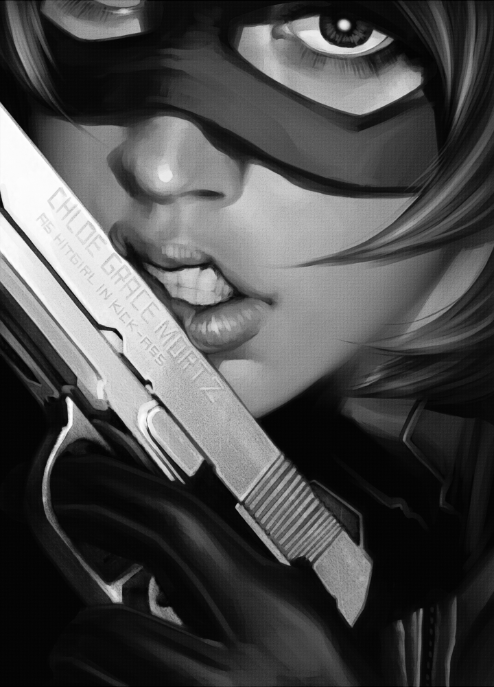 greyscale gun hit-girl kick-ass lips mask monochrome shiba_(berryeater) solo weapon