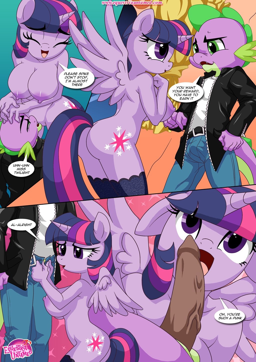 anthro anthrofied bbmbbf big_breasts breasts brown_penis clitoris clothed clothing comic cosplay cunnilingus dragon duo equestria_untamed equine female friendship_is_magic fur hair horn leather male male/female mammal my_little_pony navel nipples oral palcomix palcomix_vip penis purple_fur purple_hair pussy roleplay scalie sex spike_(mlp) twilight_sparkle_(mlp) vaginal