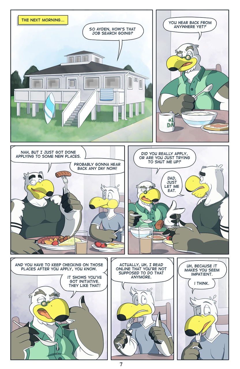 anthro anti_dev avian bird brothers comic dialogue eating father male parent seagull sibling son