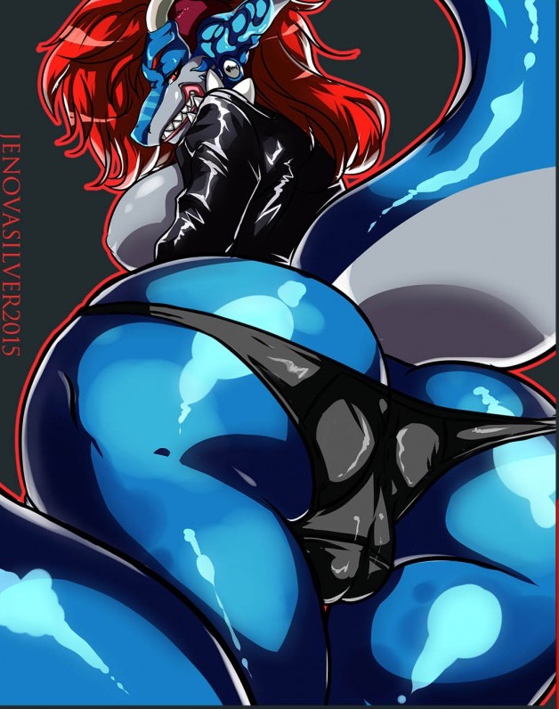 2015 anthro areola big_butt blue_skin breasts butt camel_toe clothed clothing ear_piercing female fish grey_background hair half-closed_eyes invalid_tag jenovasilver kasumi_(nayami) looking_down low-angle_shot marine nipples open_shirt panties piercing red_hair shark sharp_teeth shirt simple_background smile solo teeth underwear worm's-eye_view