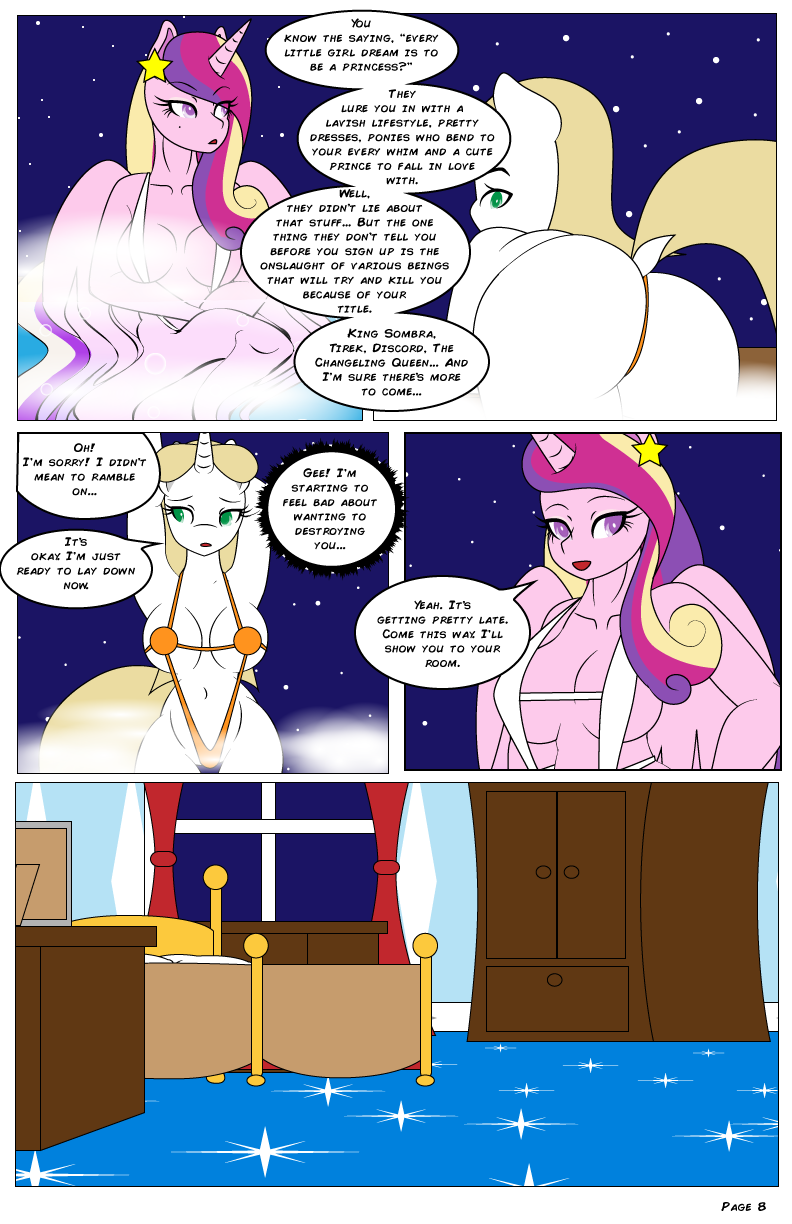 anthro anthrofied bed bedroom bikini blonde_hair breasts cleavage clothed clothing comic dekomaru dialogue english_text equine friendship_is_magic fur green_eyes hair horn hot_tub mammal multicolored_hair my_little_pony navel night pink_fur princess_cadance_(mlp) sling_bikini star swimsuit text thehotroom unicorn white_fur winged_unicorn wings