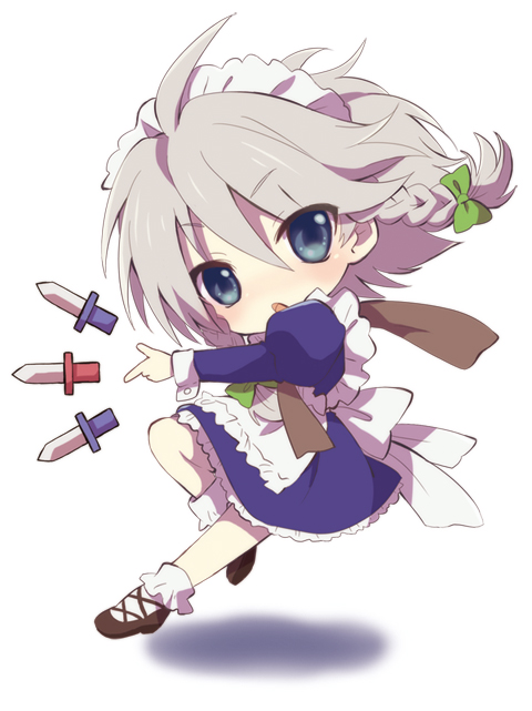 bad_id bad_pixiv_id blue_eyes chibi izayoi_sakuya knife konayama_kata maid perfect_cherry_blossom scarf short_hair solo touhou