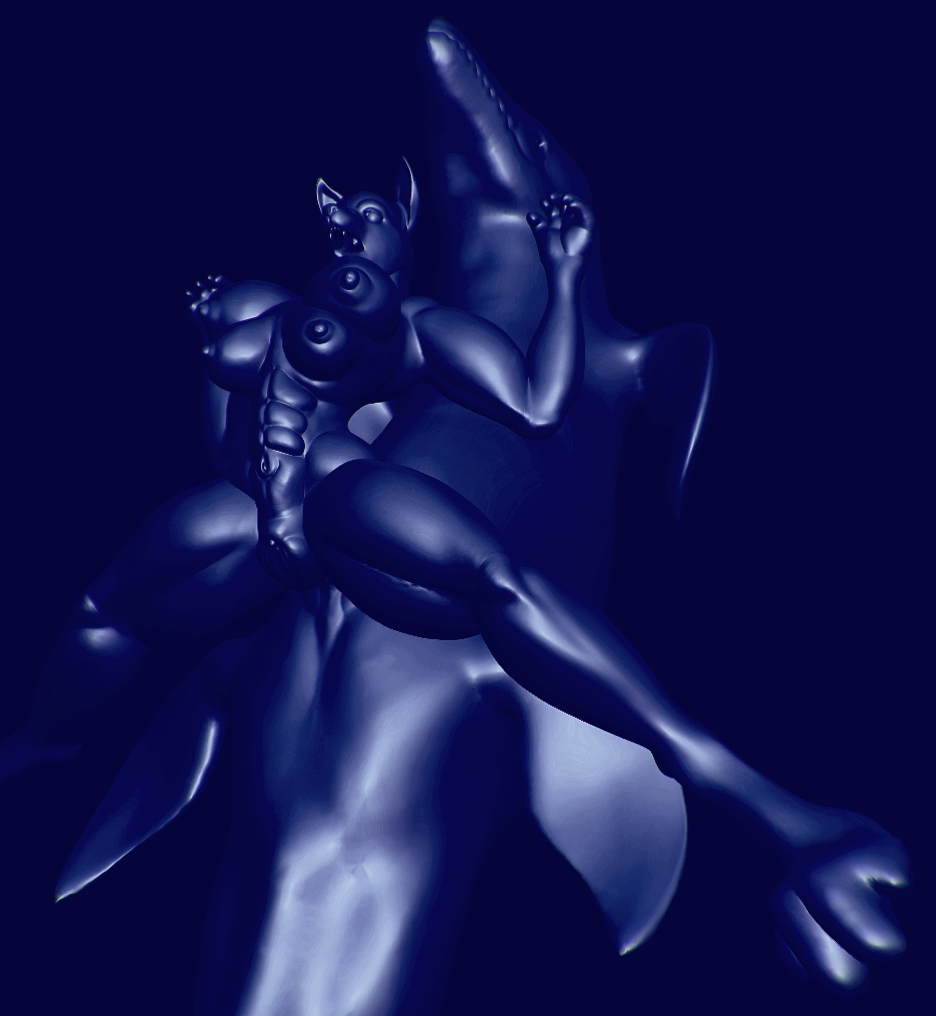 3d_(artwork) abdominals anal breasts canine cgi dark digital_media_(artwork) duo female from_behind mammal monster multi_breast pussy sculptris underwater water were werewolf zevex