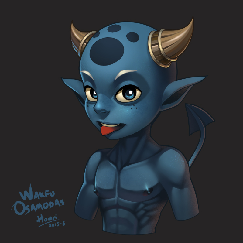 homri horn looking_at_viewer male nipples not_furry osamodas solo teeth tongue tongue_out wakfu