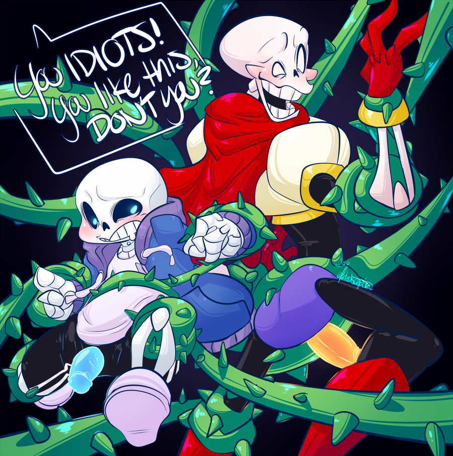 bdsm bondage bone bound brothers chubby elatedsceptre glowing glowing_penis male male/male open_mouth papyrus penis sans sibling skeleton undertale video_games vines