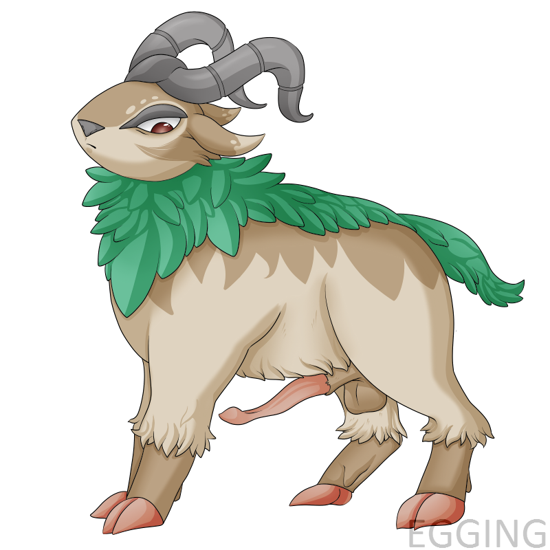 2015 animal_genitalia balls caprine egging_(artist) erection feral frown fur goat gogoat hooves horn leaves male mammal nintendo penis pok&eacute;mon red_eyes simple_background solo video_games