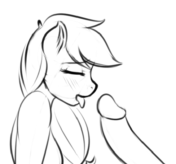 2015 animated anthro anthrofied applejack_(mlp) black_and_white blush breasts darkhazard disembodied_penis duo earth_pony equine erection female friendship_is_magic hair horse humanoid_penis licking long_hair male male/female mammal monochrome my_little_pony nude oral penis penis_lick pony sex solo_focus tongue tongue_out