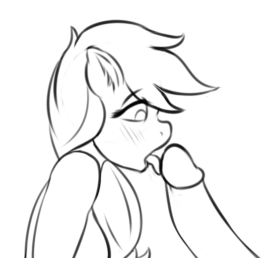 2015 animated anthro anthrofied applejack_(mlp) black_and_white blush breasts darkhazard disembodied_penis duo earth_pony equine erection eyes_closed female friendship_is_magic hair horse humanoid_penis licking long_hair male male/female mammal monochrome my_little_pony nude oral penis penis_lick pony saliva sex solo_focus tongue tongue_out