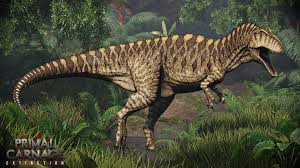 acrocanthosaurus claws dinosaur fauna foliage primal_carnage primal_carnage_extinction roaring spikes stripes teeth theropod three_claws