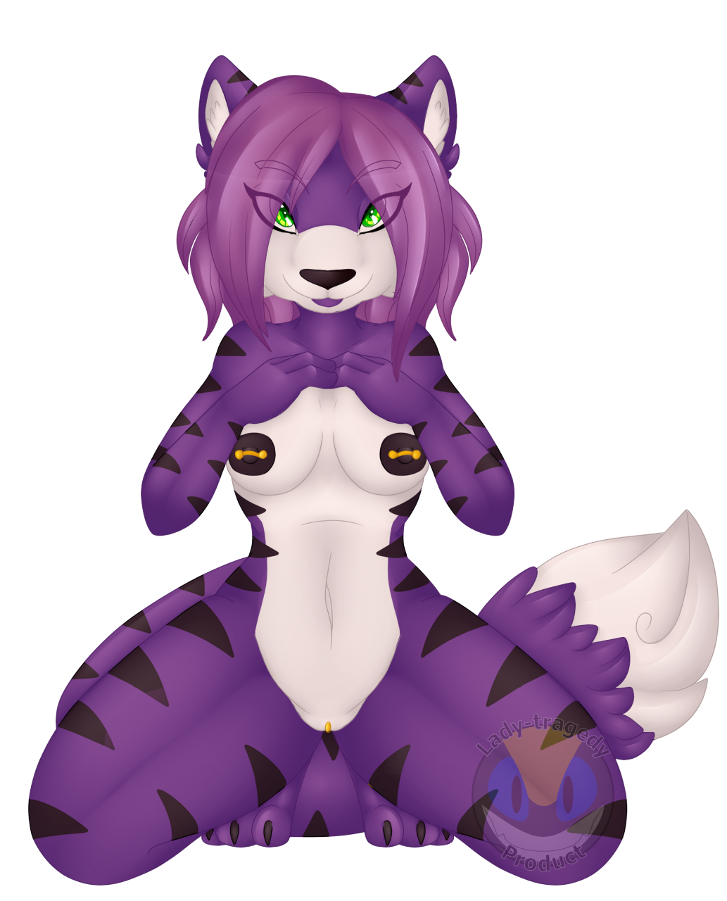 &lt;3 2015 anthro bethany_stripes big_breasts breasts brown_fur clitoris cute fan_character feline female fur hair lady-tragedy looking_at_viewer mammal mature_female nipple-piercing nipples nude piercing presenting purple_hair pussy solo sonic_(series) tiger voluptuous