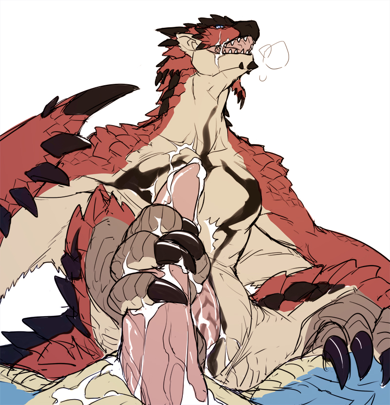 alasurth blue_eyes blue_scales capcom cum duo feral flying_wyvern foot_fetish footjob lagiacrus male male/male monster_hunter open_mouth pecs penis rathalos red_scales saliva scales scalie sex simple_background vein video_games white_background wings wyvern yellow_eyes