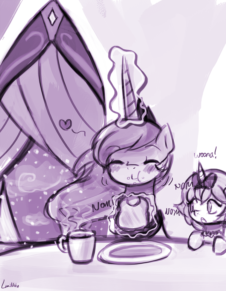 breakfast dream_luna duo eating equine female food friendship_is_magic horn horse lumineko luna mammal my_little_pony neko_heart pony princess_luna_(mlp) unicorn winged_unicorn wings