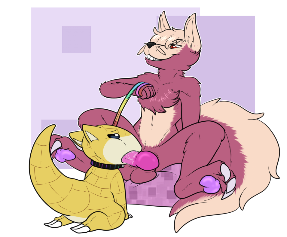 anthro armadillo balls bdsm bondage bound collar cum cum_on_penis duo fur heyitshappydoodles leash male male/male mammal nintendo oral penis pok&eacute;mon purple_fur sandshrew sex skunk stunky thomas_whitaker video_games