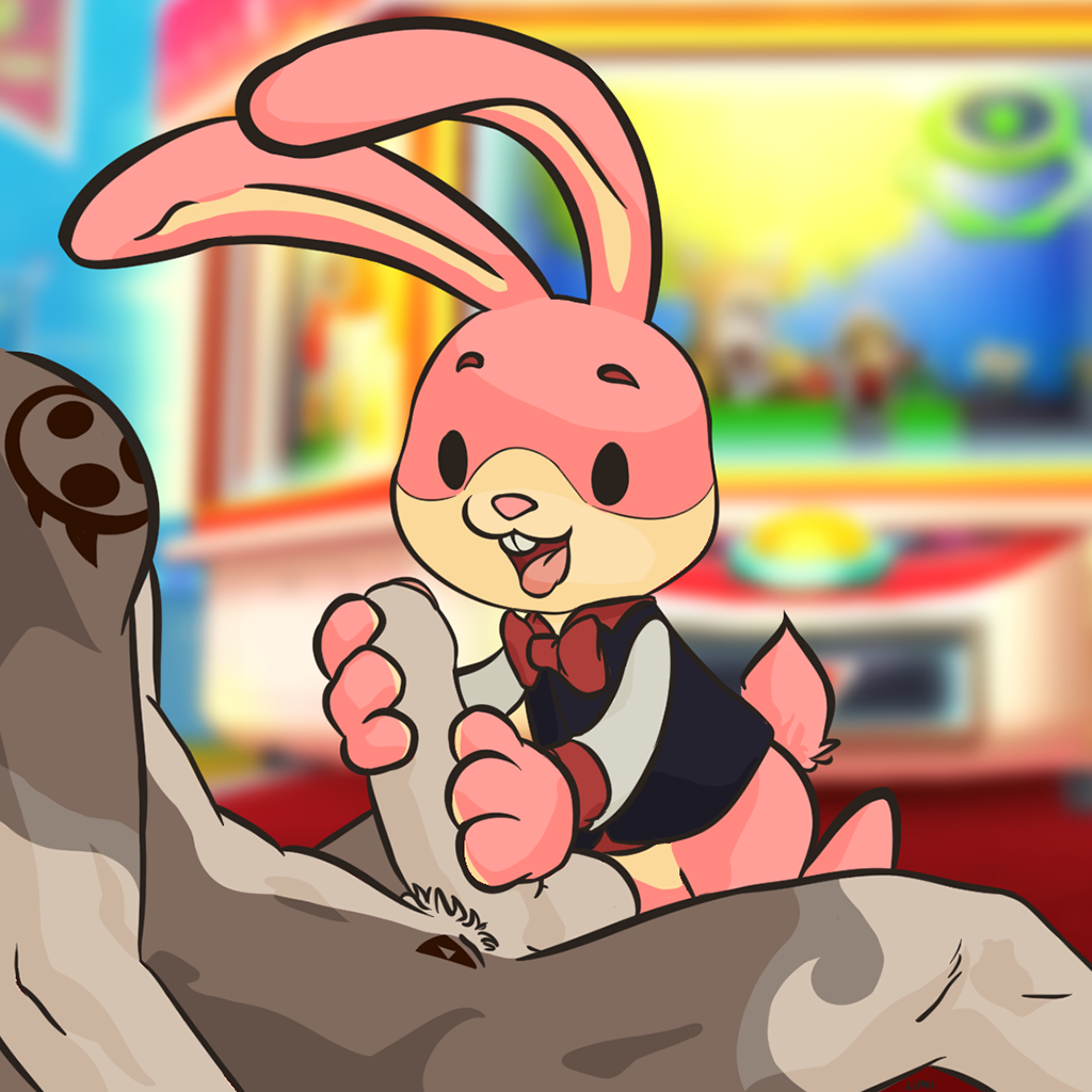 2015 2boys anthro badgegrab balls bow_tie clothed clothing duo erection faceless_male fur furry handjob humanoid_penis inside lagomorph lumi_(artist) lumi_the_bunny male male/male mammal multiple_boys nintendo nintendo_badge_arcade nude partially_clothed penis penseal pink_fur rabbit size_difference tattoo teeth tongue toony uncut video_games yaoi