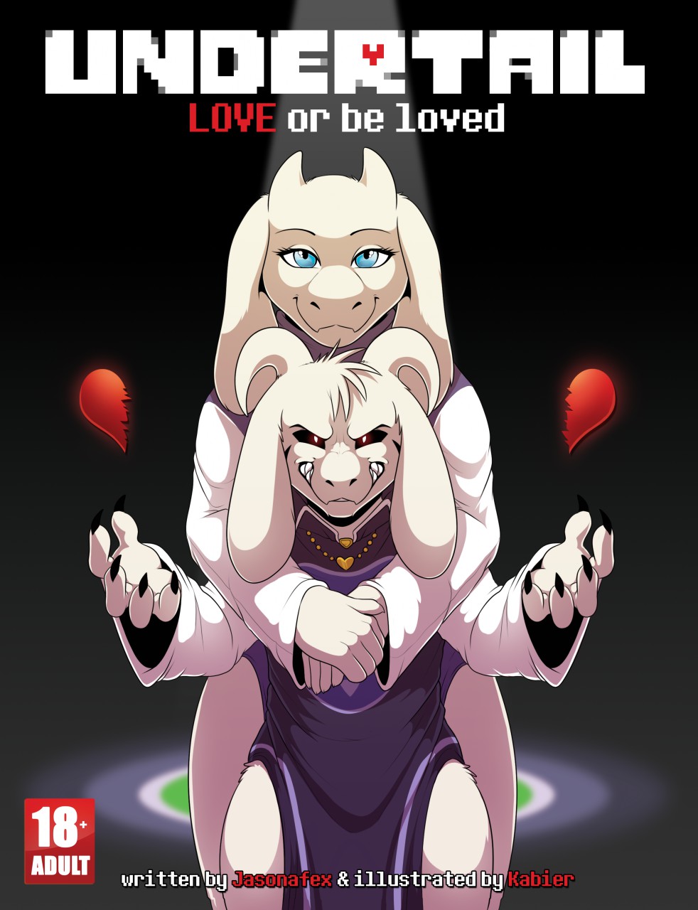 2015 anthro asriel_dreemurr black_sclera blue_eyes boss_monster caprine claws clothed clothing comic cover duo fangs fur grin hair hi_res horn hug hug_from_behind jasonafex kabier locket long_ears looking_at_viewer mammal monster mother mother_and_son parent red_eyes robes sharp_teeth son teeth toe_claws toriel undertale video_games white_fur white_hair