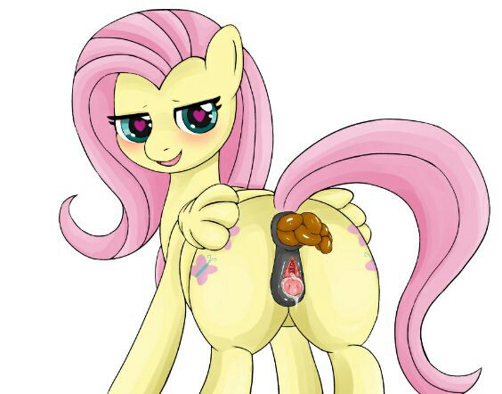 &lt;3 &lt;3_eyes anatomically_correct animal_genitalia anus blush clitoral_winking clitoris cutie_mark equine equine_pussy feces fluttershy_(mlp) friendship_is_magic looking_at_viewer mammal my_little_pony pegasus pooping pussy pussy_juice scat simple_background unknown_artist wings