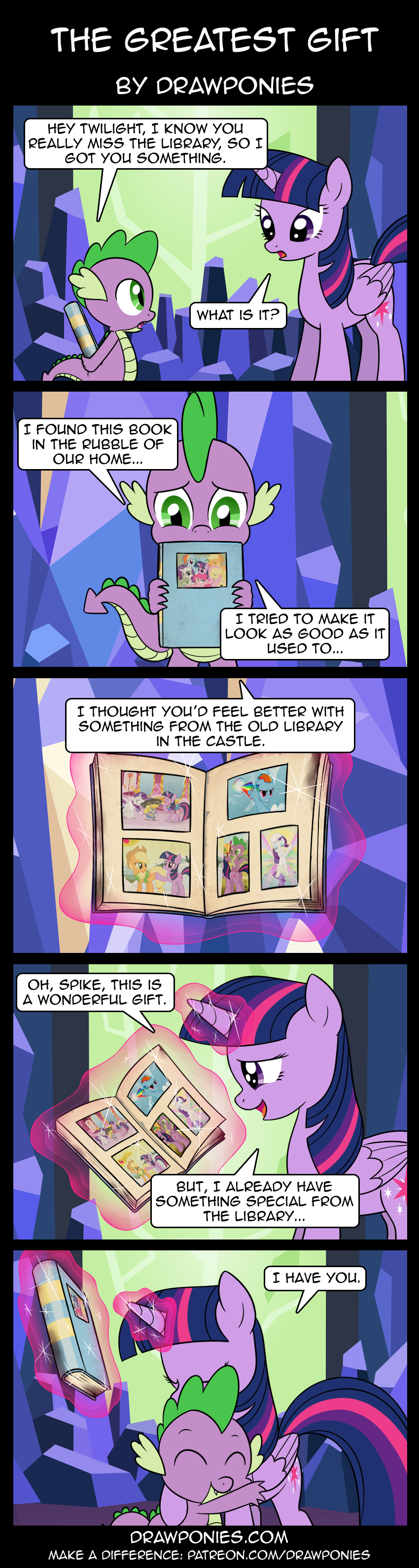 2015 absurd_res applejack_(mlp) book comic crystal cutie_mark drawponies english_text equine female friendship_is_magic fur hair hi_res horn mammal multicolored_hair my_little_pony purple_eyes purple_fur rainbow_dash_(mlp) rarity_(mlp) spike_(mlp) text twilight_sparkle_(mlp) winged_unicorn wings