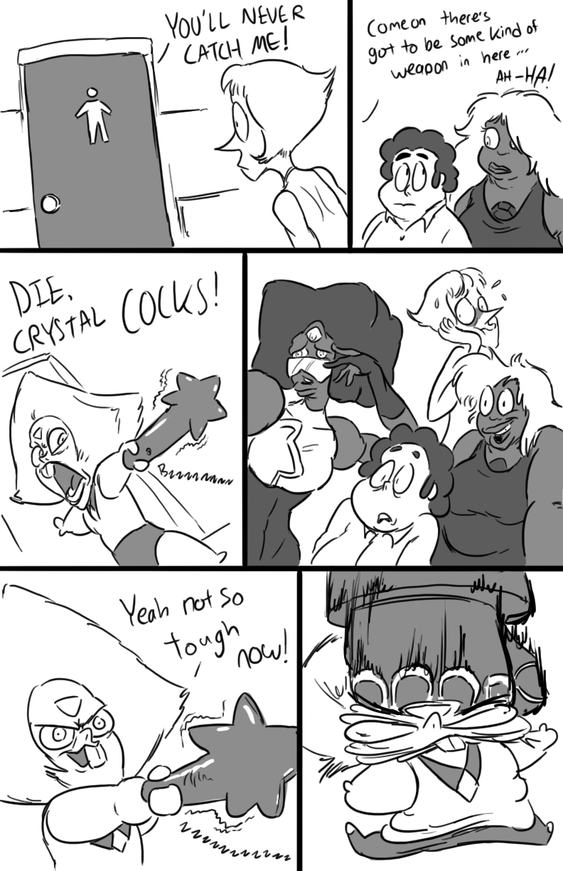 amethyst_(steven_universe) bathroom blush comic female garnet_(steven_universe) havesomemoore hi_res monochrome pearl_(steven_universe) sex_toy steven_quartz_universe steven_universe teeth text vibrator