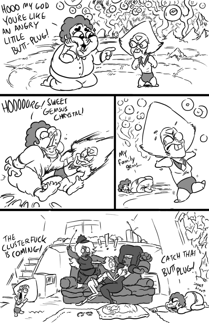 ! 2015 amethyst_(steven_universe) body_pillow comic female garnet_(steven_universe) handcuffs havesomemoore hi_res humor male monochrome pearl_(steven_universe) peridot_(steven_universe) pillow police_hat shackles steven_quartz_universe steven_universe text whip