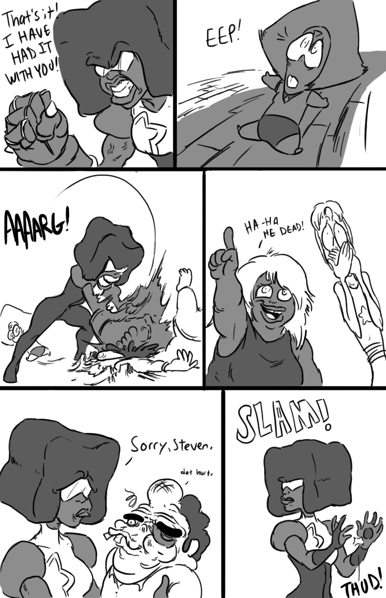 amethyst_(steven_universe) comic female garnet_(steven_universe) havesomemoore hi_res humor male monochrome pearl_(steven_universe) peridot_(steven_universe) shocked steven_quartz_universe steven_universe text