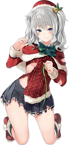 banned_artist christmas hair_ornament kantai_collection kashima_(kantai_collection) looking_at_viewer lowres official_art paseri pleated_skirt ribbon santa_costume silver_hair skirt solo torn_clothes transparent_background twintails wavy_hair