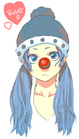 blue_hair buggy_the_clown character_name clown genderswap genderswap_(mtf) hat lowres mochika one_piece red_nose twintails venus_symbol