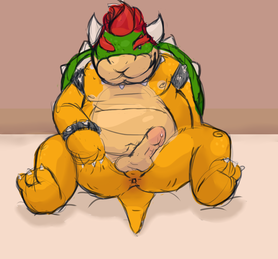 anthro anus balls barefoot bowser butt claws collar cum cum_on_penis dragon erection hair horn hybrid king koopa looking_at_viewer male mario_bros nintendo nude penis precum presenting presenting_hindquarters reptile royalty scalie sharp_claws shell sitting smile solo spaceprincessizvy spikes spread_legs spreading toe_claws turtle video_games