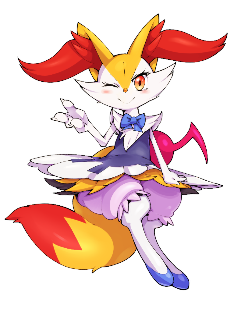 2016 alpha_channel anthro bloomers blush braixen claws clothed clothing digitigrade dress female footwear looking_at_viewer mammal musical_note nintendo one_eye_closed orange_eyes pok&eacute;mon shiron_(artist) sitting smile solo video_games wink