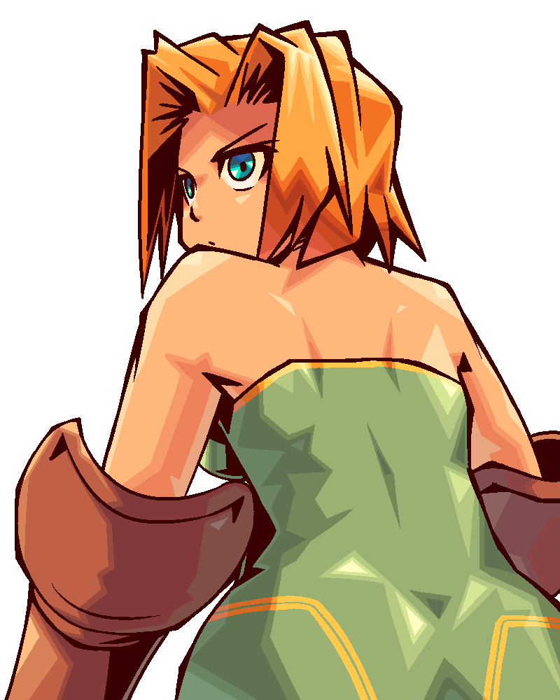 bad_id bad_pixiv_id bare_shoulders blonde_hair blue_eyes blush breasts final_fantasy final_fantasy_tactics gauntlets large_breasts momigara_(mmgrkmnk) monk_(fft) short_hair solo unitard white_background