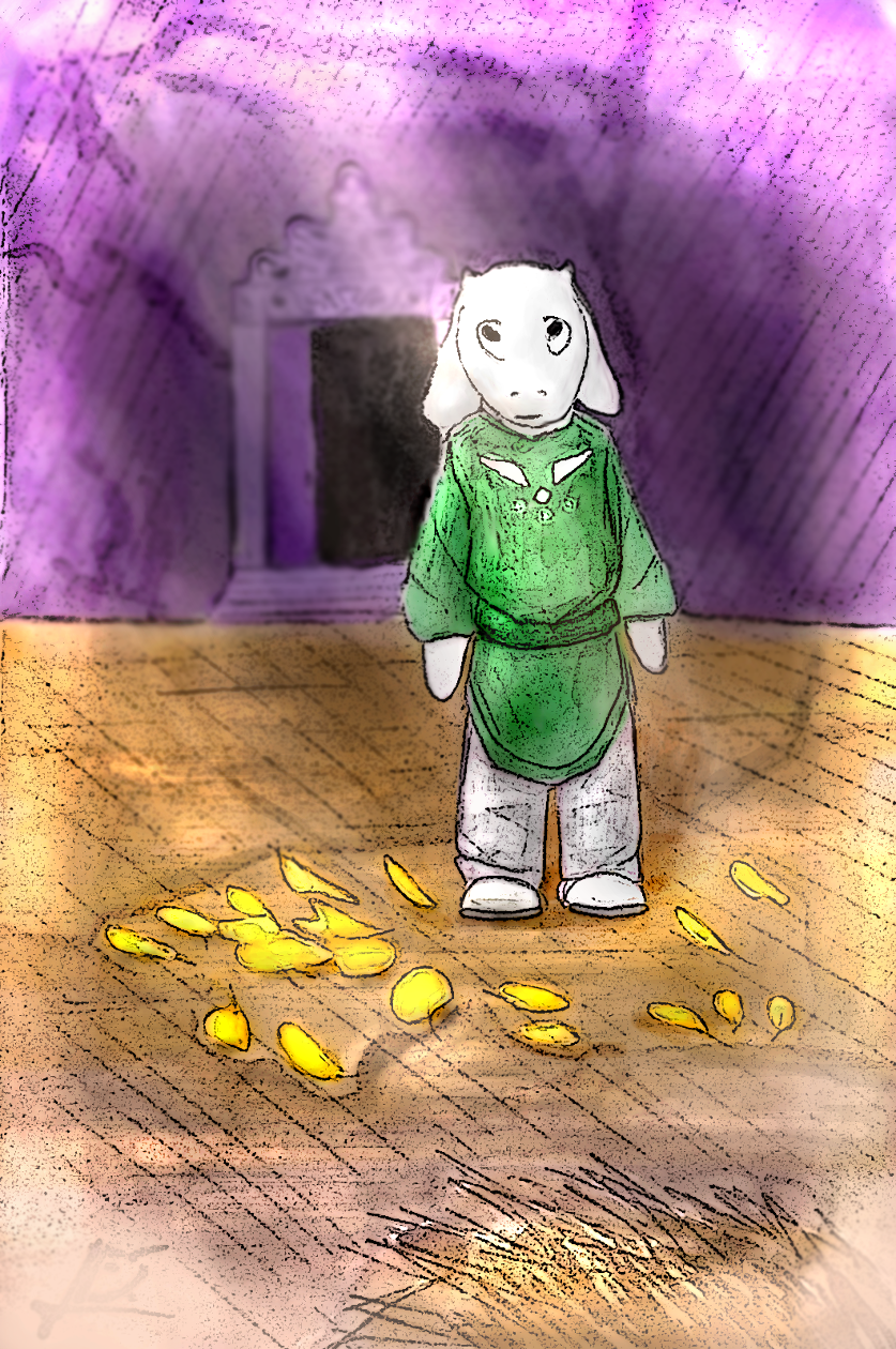 asriel_dreemurr caprine cave clothing colored goat green_tunic hands_at_sides holt5 leaves leggings legwear light_rays mammal monster solo standing staring_up undertale video_games