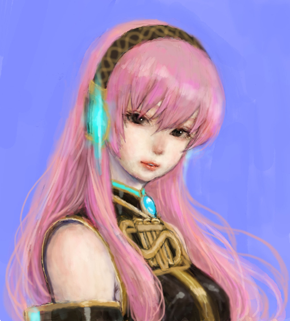 bad_id bad_pixiv_id detached_sleeves headset lips long_hair megurine_luka pink_hair pon solo vocaloid