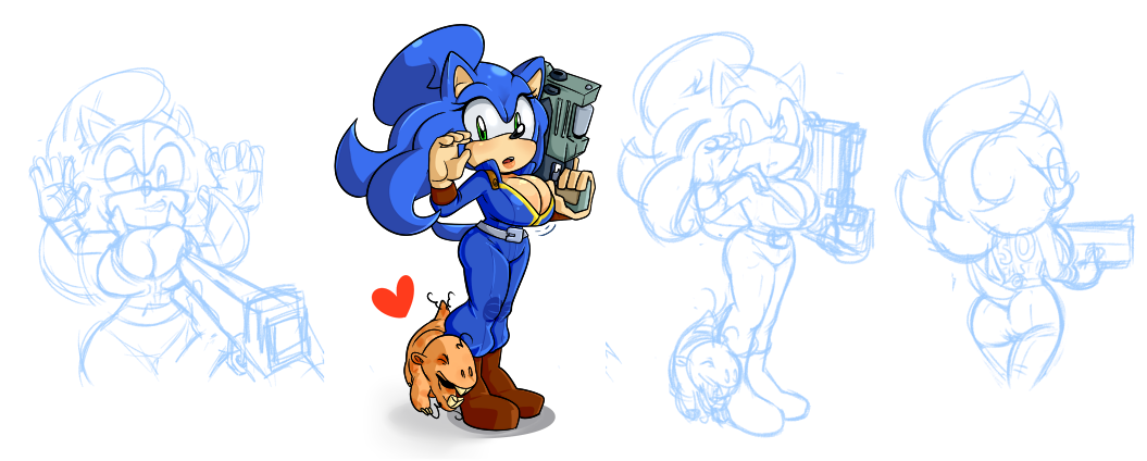 &lt;3 2016 alpha_channel anthro big_breasts breasts cleavage clothed clothing crossgender crossover cuisine fallout female gun hedgehog mammal mole_rat ranged_weapon sonic_(series) sonic_the_hedgehog video_games weapon