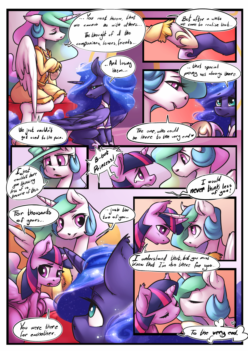 2016 atryl blue_eyes blue_fur blue_hair clothed clothing collaboration comic dialogue english_text equine eye_contact eyes_closed female feral friendship_is_magic fur group hair half-closed_eyes hi_res horn inside long_hair mammal multicolored_hair my_little_pony open_mouth princess_celestia_(mlp) princess_luna_(mlp) purple_eyes purple_fur sibling siden sisters text twilight_sparkle_(mlp) white_fur winged_unicorn wings