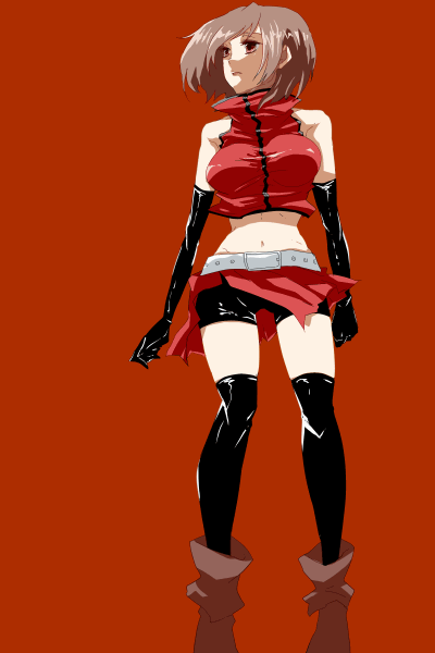 belt breasts brown_hair gloves large_breasts meiko red sachirou short_hair shorts skirt solo thighhighs vocaloid