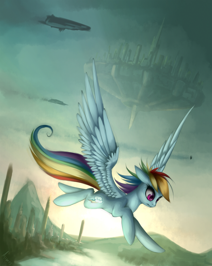 2014 asimos equine female floating floating_city flying friendship_is_magic mammal my_little_pony pegasus rainbow_dash_(mlp) solo wings