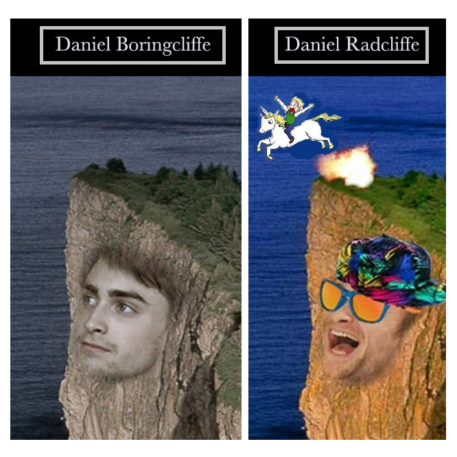1:1 daniel_radcliffe edit english_text equine explosion fire fur grass happy hat horn horseback_riding human mammal open_mouth shopped tagme text unicorn unknown_artist what where_is_your_god_now white_fur