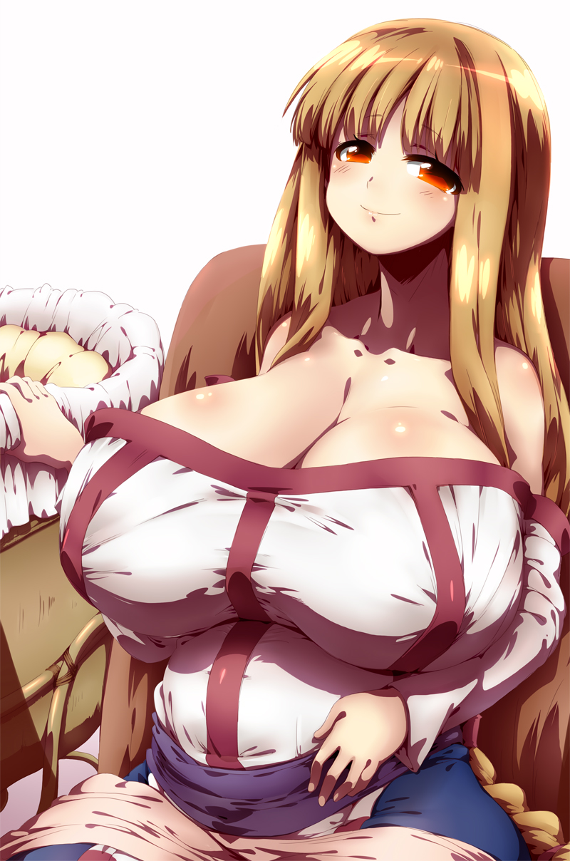 arc_the_lad arc_the_lad_ii bare_shoulders blush breasts brown_eyes brown_hair cradle dress gigantic_breasts hand_on_own_stomach highres lieza long_hair plump pregnant sash sitting smile solo strapless strapless_dress taut_clothes tokyo_(great_akuta) very_long_hair