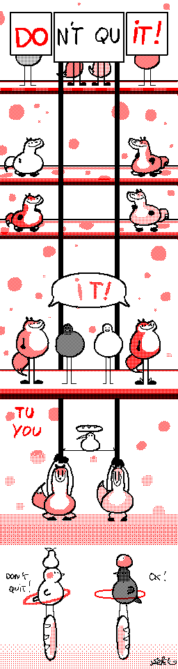 animated avian baguette bird bounce canine dancing english_text flipnote food fox french_text fur group keke mammal motivational_poster pigeon red_fur sign simple_background smile text