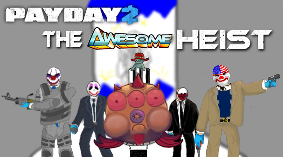 2016 alien awesomenauts black_suit canine chain clothed clothing crossover dallas digital_media_(artwork) english_text game_(disambiguation) gloves group gun handgun heist holding_object holding_weapon houston humanoid male mammal mask masks necktie not_furry payday ranged_weapon simple_background smile spike_(disambiguation) text video_games vinne vinnie_and_spike weapon wolf