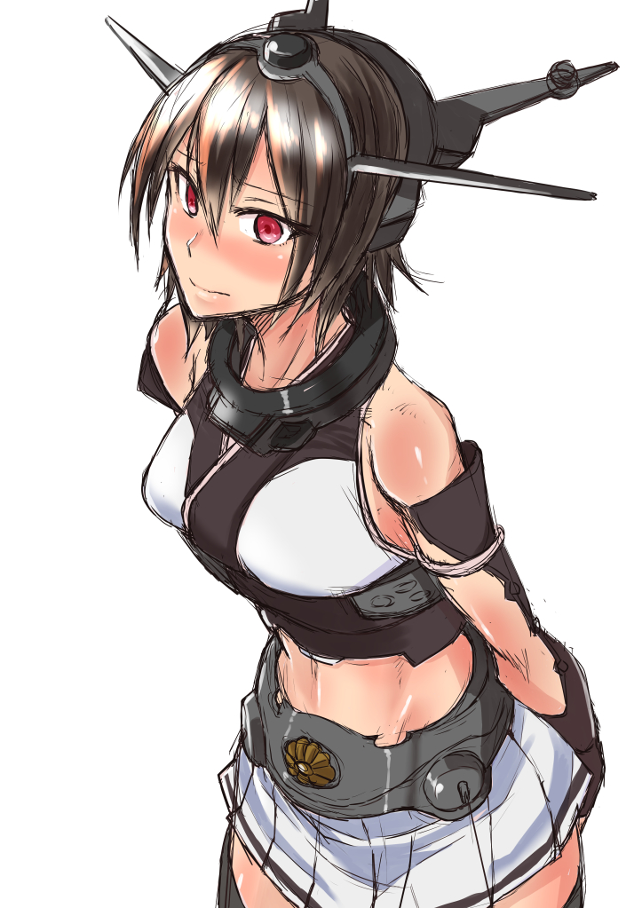 alternate_hair_length alternate_hairstyle bare_shoulders kantai_collection killing-inthe-name nagato_(kantai_collection) red_eyes short_hair skirt solo younger