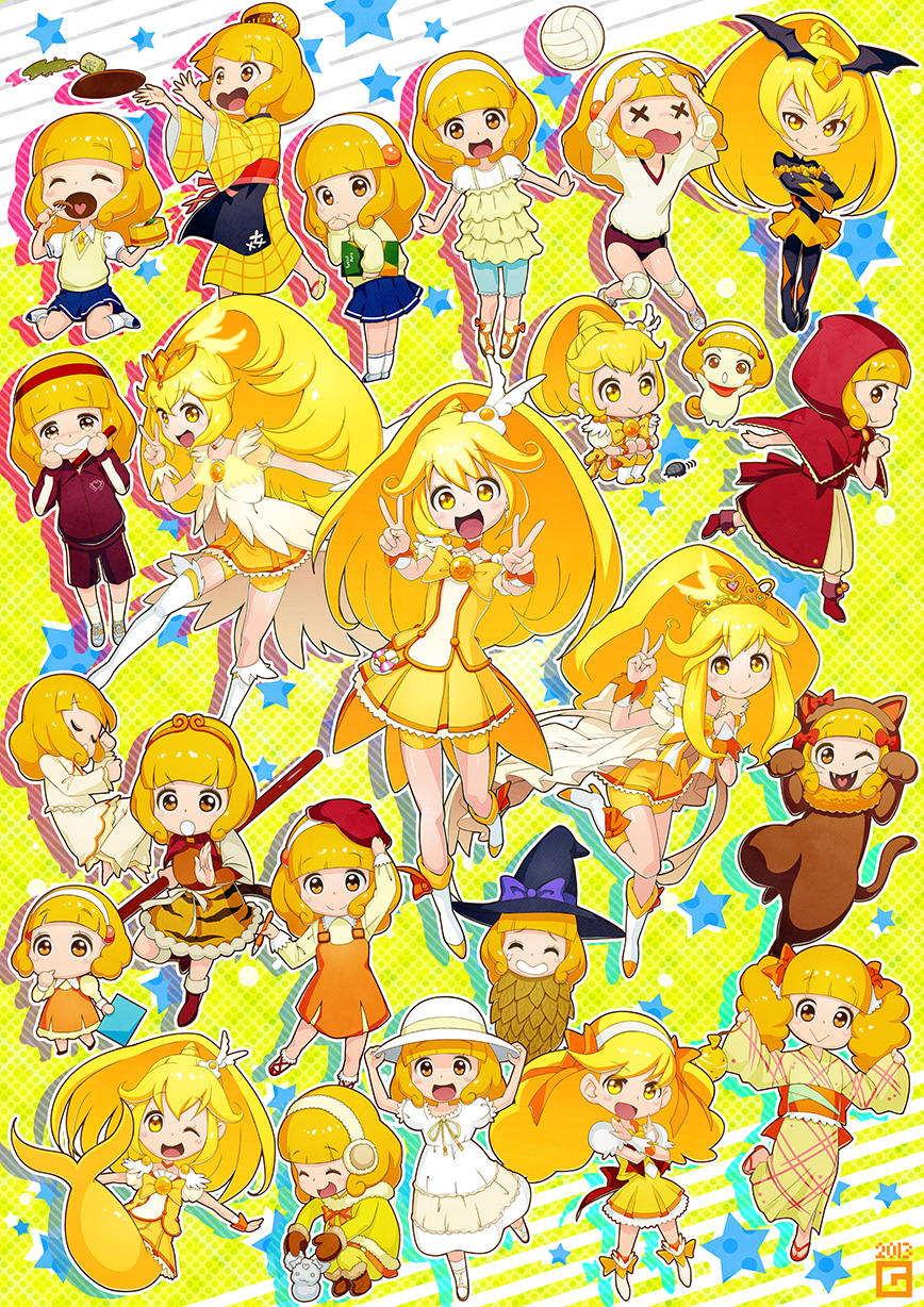 6+girls :&gt; :d :o ;d animal_costume bad_end_peace bad_end_precure beret bike_shorts black_bodysuit black_hat blonde_hair blue_skirt bodysuit boots bow brooch brown_gloves bug buruma candy_(smile_precure!) cardigan cat_costume chibi choker closed_eyes cosplay creature crossed_arms crown cure_peace double_v dress earmuffs eating fighting_stance food fork gahon gem gloves hair_bow hair_bun hair_flaps hairband hat highres hood insect japanese_clothes jewelry kimono kise_yayoi knee_pads kneeling little_red_riding_hood little_red_riding_hood_(grimm) little_red_riding_hood_(grimm)_(cosplay) long_hair lying magical_girl mermaid miracle_peace mittens monster_girl monsterification multiple_girls multiple_persona on_side one_eye_closed open_mouth orange_bow orange_skirt pajamas paw_pose precure princess_form_(smile_precure!) purple_bow red_bow red_dress red_hat shawl shirt shoes short_hair shorts shorts_under_skirt skirt sleeping smile smile_precure! snowman socks squatting staff star starry_background sun_hat tea thigh_boots thighhighs tray v volleyball waitress white_dress white_footwear white_hairband white_hat white_shirt witch_hat wrist_cuffs x_x yellow yellow_background yellow_bow yellow_eyes yellow_shorts yellow_skirt yukata
