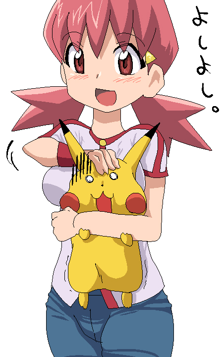 1girl akane_(pokemon) gym_leader pikachu pink_hair pokemon whitney