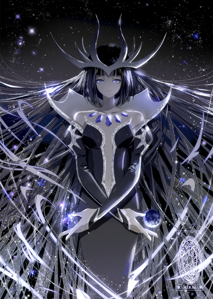 black_hair blue_eyes cardcaptor_sakura clow_card dark_(clow_card) jewelry long_hair solo winni