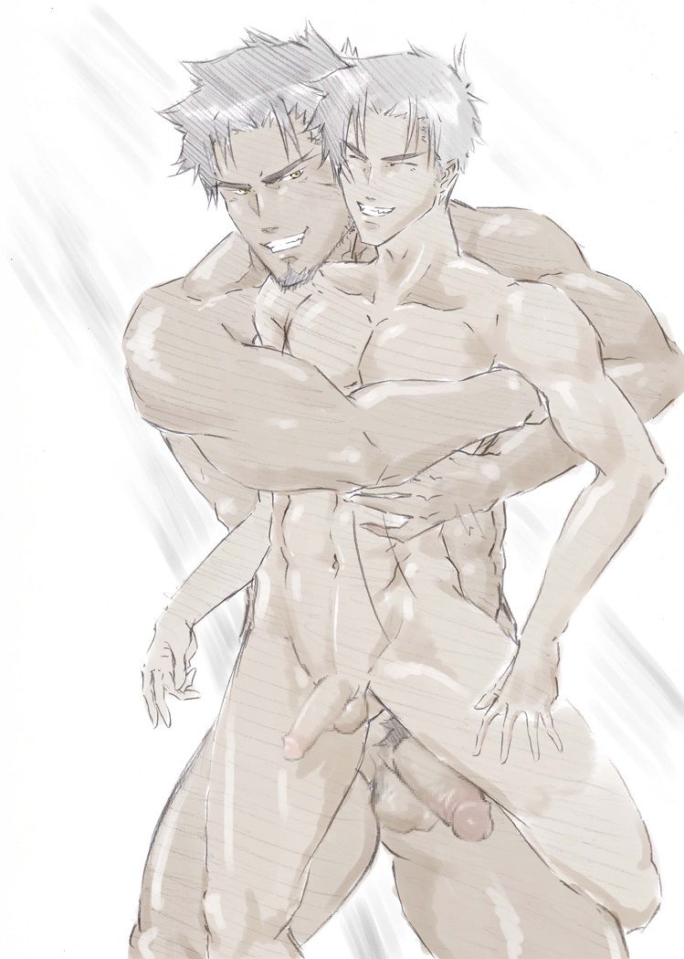 2boys abs age_difference bara bathroom father_and father_and_son incest male_focus multiple_boys muscle nude pecs penis reito_raichi shower size_difference son testicles yaoi