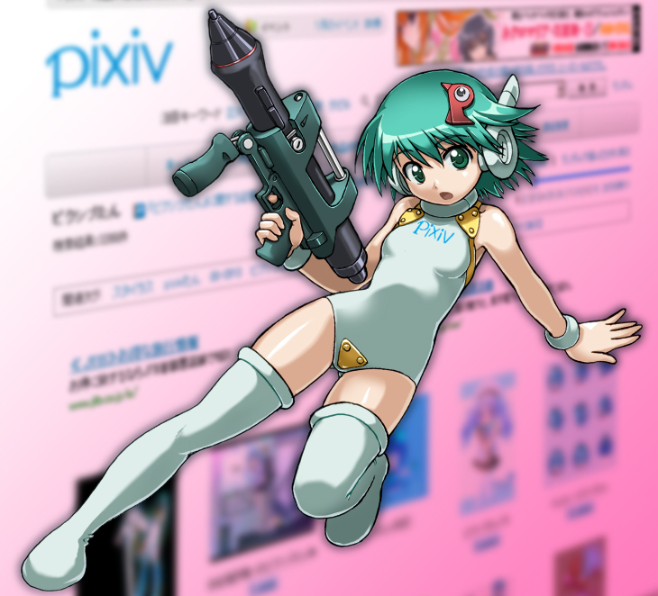 aqua_hair bad_id bad_pixiv_id badge green_eyes gun multi one-piece_swimsuit perman_(series) pixiv rohitsuka solo swimsuit thighhighs to_heart weapon