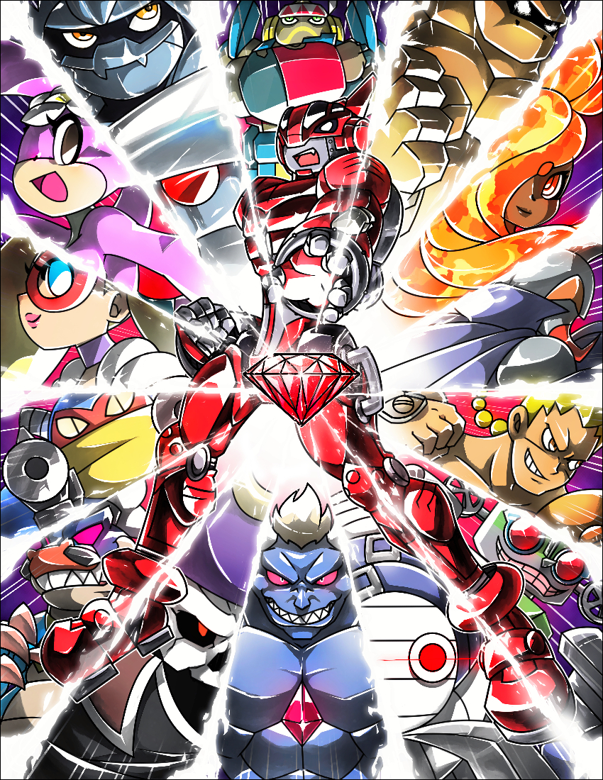 accel alternate_form armor ayame_(power_stone) capcom character_request edward_fokker everyone fiery_hair gem gourmand julia_whitepearl looking_at_viewer multiple_boys multiple_girls power_stone rouge_(power_stone) ryoma_(power_stone) super_caterina wang-tang