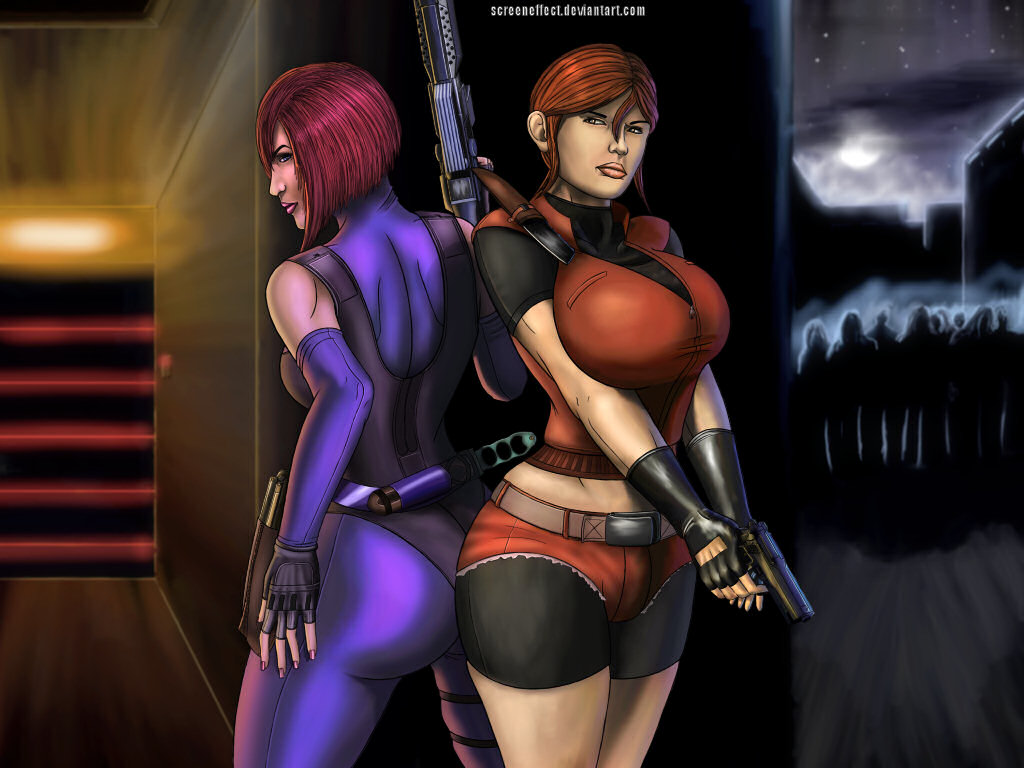 2girls breasts capcom claire_redfield company_connection crossover dino_crisis huge_breasts multiple_girls regina resident_evil